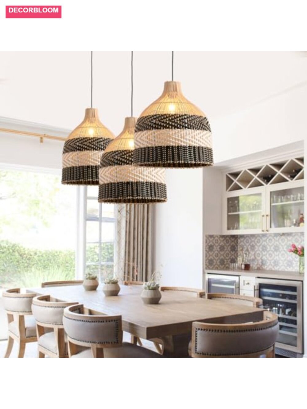 Handwoven Rattan Pendant Light 11.8" Wicker Chandelier for Dining Room Kitchen - Picture 3 of 5